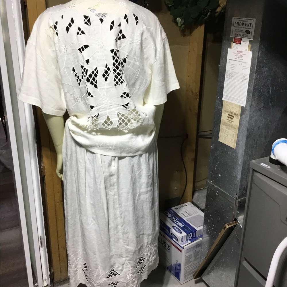 Jenna Linen Lace Shirt & Skirt Off White
